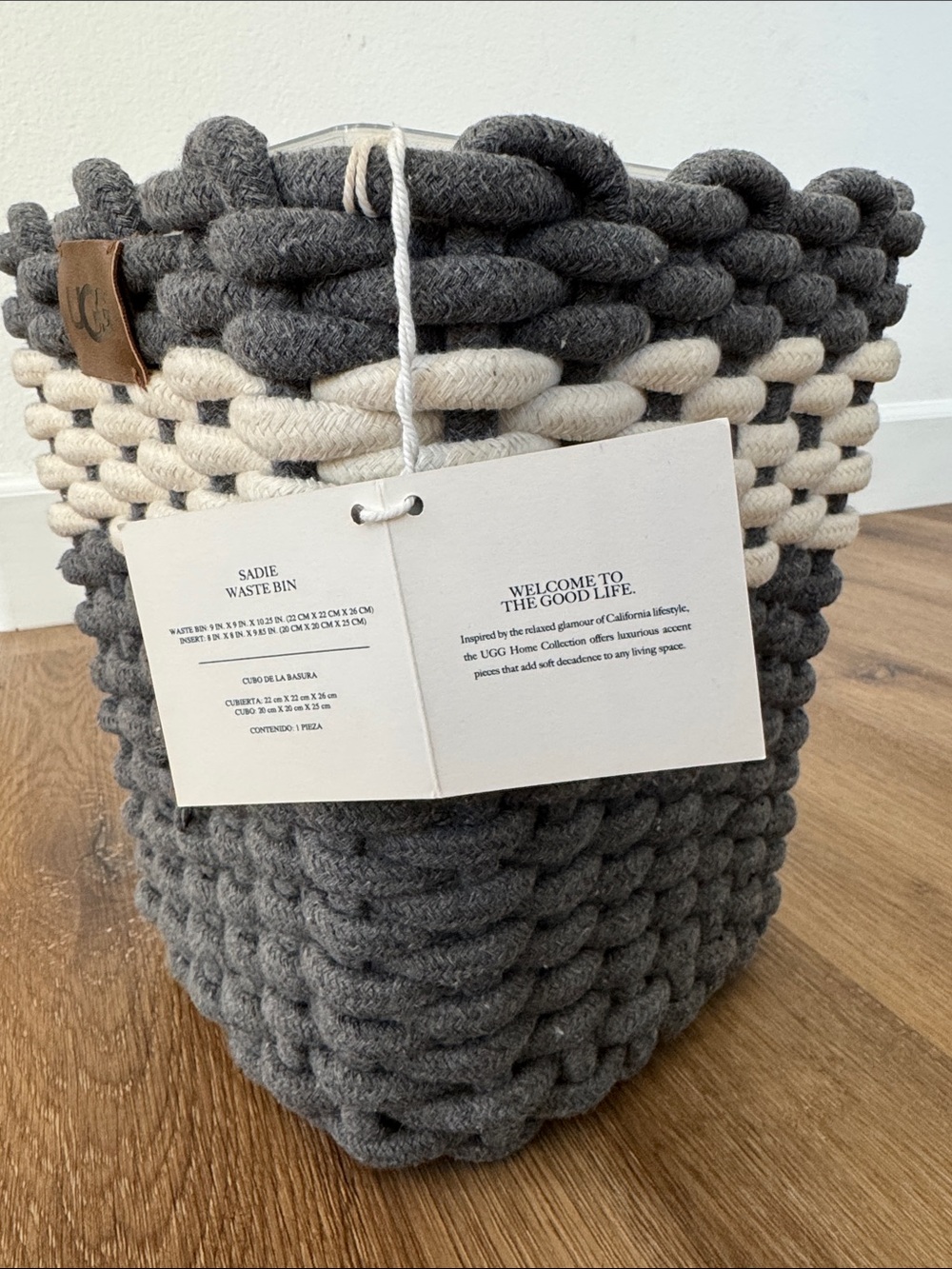 UGG® Sadie Wastebasket in Charcoal/Snow (NWT) & Stone Soap Dispenser - Picture 4 of 13